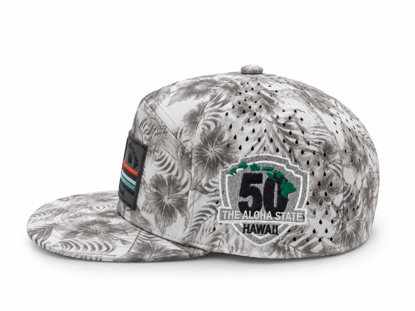 7 PANEL MAUI/HI QUICK DRY HYDRO CAP 50th STATE WHITE