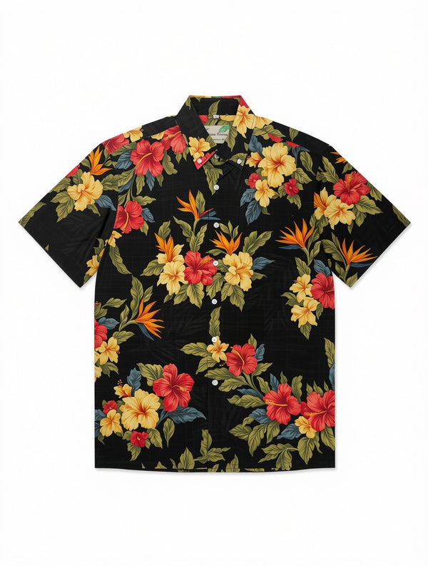 ALOHA SHIRT BLACK HIBISCUS