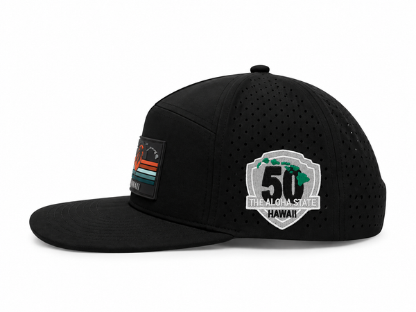 Maui HI Retro Sunset Quick-Dry Cap – Black