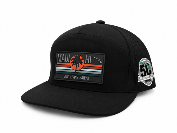 Maui HI Retro Sunset Quick-Dry Cap – Black