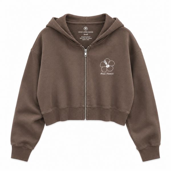 MAUI / HIBISCUS CROPPED ZIPUP BROWN