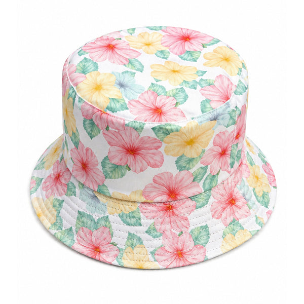 FLORAL WHITE MAUI SHAKA BUCKET HAT (REVERSIBLE)