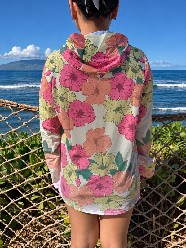 GoodLiving Hawaii Unisex Tropical Hibiscus Sun Protection Hoodie